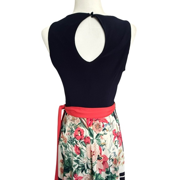 Eliza J Floral Twofer Maxi Dress Floral Scarf Print 6 Navy Handkerchief Hem
